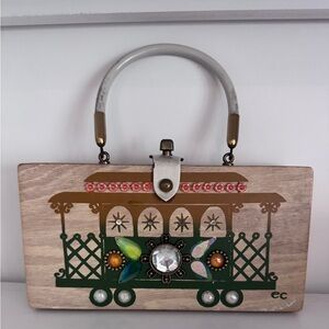 Vintage Enid Collins Cable Car Train Wooden Box Bag